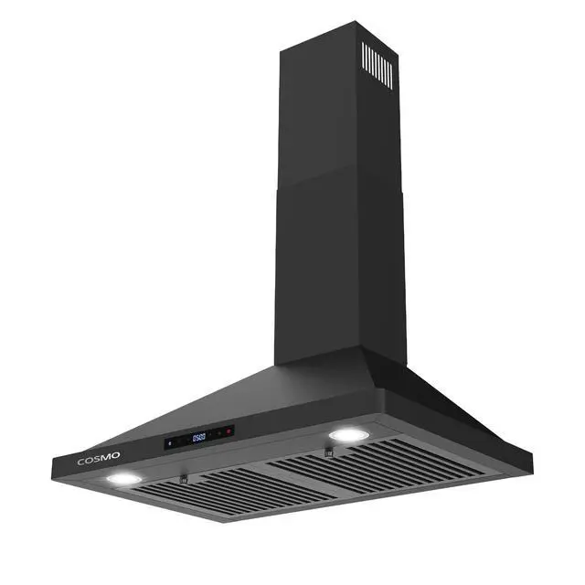 Alt view image 5 of 7 - 30 in. Vista Coll 380 CFM Ducted Wall Mount Range Hood, LED, Matte Black | COS-63175S-BK Soft Touch Controls, 3 Fan Speeds, Permanent Baffle Filters, Backdraft Damper, 3-Prong Power Cord