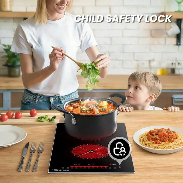 Alt view image 5 of 7 - 2 Burner Electric Cooktop, 12 Inch Built-in Electric Stove Top 3200W, 9 Power Levels, Touch Control, Timer & Child Lock, 220-240V, Over-Temperature Protection, Hard Wired(No Plug)