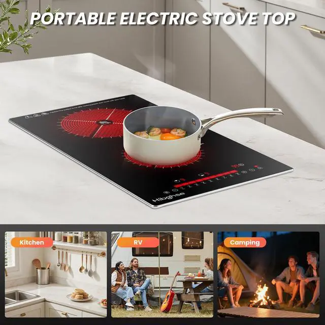 Alt view image 7 of 7 - 2 Burner Electric Cooktop, 12 Inch Built-in Electric Stove Top 3200W, 9 Power Levels, Touch Control, Timer & Child Lock, 220-240V, Over-Temperature Protection, Hard Wired(No Plug)