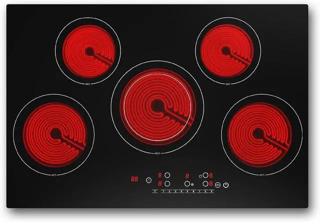 Main image of Electric cooktop 30 inch, 5 burner Electric Stove Built-in and Countertop Stove Top, LED Touch Screen,9 Heating Level, Timer & Kid Safety Lock, 240V 30 inch cooktop