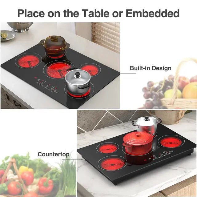 Alt view image 3 of 7 - Electric cooktop 30 inch, 5 burner Electric Stove Built-in and Countertop Stove Top, LED Touch Screen,9 Heating Level, Timer & Kid Safety Lock, 240V 30 inch cooktop