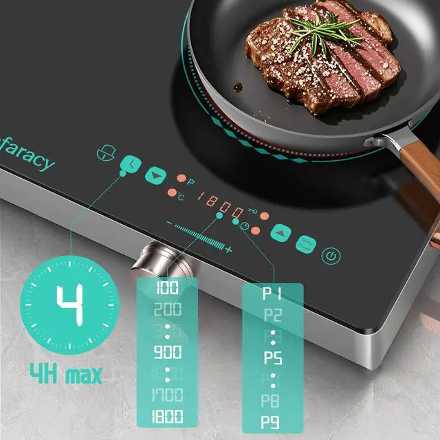 Alt view image 5 of 7 - 2 Burner Electric Cooktop 24 Inch, 110V 2000W Portable Electrics Stove Top | with Handle, 9 Power Settings, Senor Touch & Knob Control, Safety Lock, Timer, 110-120V Plug in (2 Burner Green)