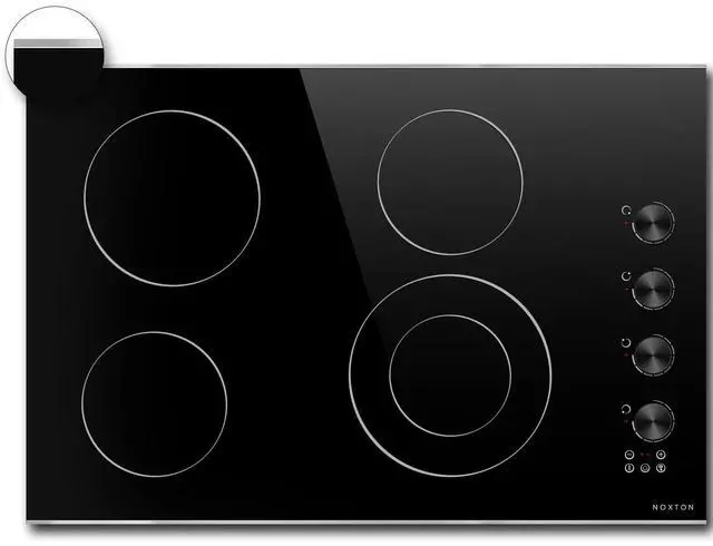 Main image of Electric Cooktop 30 Inch, Knob Control 4 Burners Electric Stove Top with Glass Protection Metal Frame, Expandable Burner, Safety Lock, Timer, 6700W 240V Hard Wired(Black)