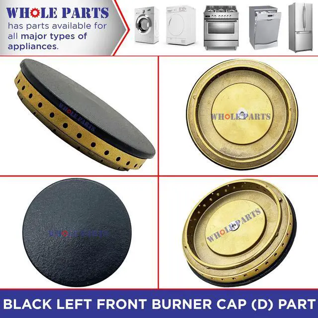 Alt view image 2 of 7 - Upgraded Black Left Front Burner Cap (D) Part# PA080088 - Replacement and Compatible With Some Viking Ranges