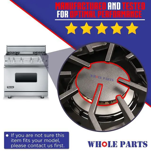 Alt view image 5 of 7 - Upgraded Black Left Front Burner Cap (D) Part# PA080088 - Replacement and Compatible With Some Viking Ranges