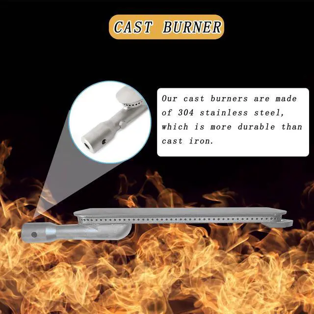 Alt view image 6 of 7 - Upgraded 16 1/2" Cast Stainless Steel 304 Burner Compatible with Barbeques Galore Grand Hall Kenmore Grand Turbo NG and LP Models,Replace P02003049B, P02001002E, P1961B, 3 Pack, Sliver