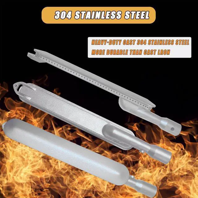 Alt view image 7 of 7 - Upgraded 16 1/2" Cast Stainless Steel 304 Burner Compatible with Barbeques Galore Grand Hall Kenmore Grand Turbo NG and LP Models,Replace P02003049B, P02001002E, P1961B, 3 Pack, Sliver