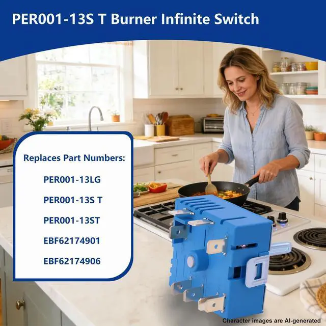 Alt view image 3 of 6 - PER001-13LG, PER001-13S T Burner Infinite Control Switch for LG Electric Range, Replaces EBF62174901, EBF62174906