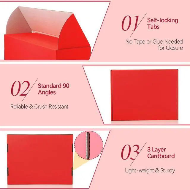 Alt view image 3 of 6 - 40 Pcs Shipping Boxes 12 x 9 x 4 Inch Mailing Boxes Corrugated Cardboard Gift Boxes Packing Literature Mailer for Wrapping Packaging Small Business Flat Box Empty Packing Boxes (Red)