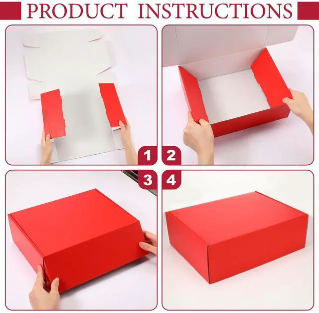 Alt view image 6 of 6 - 40 Pcs Shipping Boxes 12 x 9 x 4 Inch Mailing Boxes Corrugated Cardboard Gift Boxes Packing Literature Mailer for Wrapping Packaging Small Business Flat Box Empty Packing Boxes (Red)