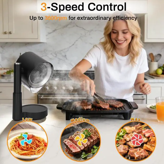 Alt view image 4 of 7 - Portable Range Hood, 2026 Upgraded Desktop Exhaust Fan with 3 Filter System, Countertop Range Hood 3-Speed, Angle-adjust, Low Noise, Detachable Filter & Oil Collector, Washable, for BBQ, Hot Pot, RV