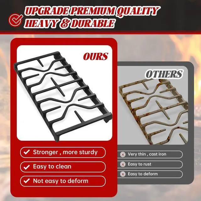 Alt view image 3 of 7 - WB31X27151 Side Grates WB31X27150 Center Grates Replacement Parts Kit for GE Stove Parts, WB31X24736 WB31X24737 Cast Iron Grate Cooktop Burner for JGBS66REKSS JGB735SPSS Stove Grate
