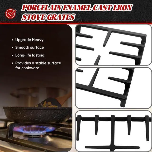 Alt view image 4 of 7 - WB31X27151 Side Grates WB31X27150 Center Grates Replacement Parts Kit for GE Stove Parts, WB31X24736 WB31X24737 Cast Iron Grate Cooktop Burner for JGBS66REKSS JGB735SPSS Stove Grate