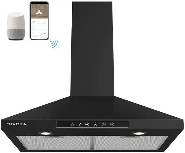 Main image of Black Range Hood 30 inch with Voice Control, Wall Mount Range Hood Compatible with Alexa/Google Home/Smart Life Assistant, Stove Vent Hood for Kitchen with 3 Speed Exhaust Fan, CAB75206W