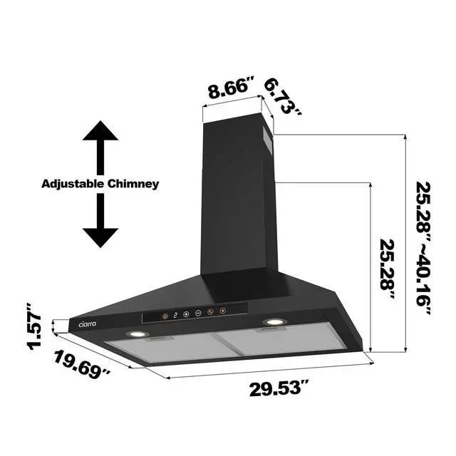 Alt view image 2 of 7 - Black Range Hood 30 inch with Voice Control, Wall Mount Range Hood Compatible with Alexa/Google Home/Smart Life Assistant, Stove Vent Hood for Kitchen with 3 Speed Exhaust Fan, CAB75206W