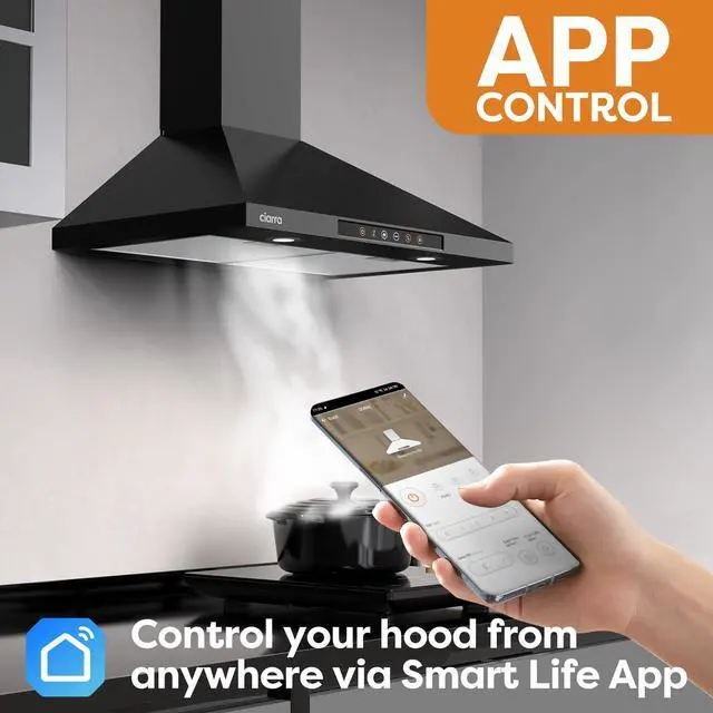 Alt view image 4 of 7 - Black Range Hood 30 inch with Voice Control, Wall Mount Range Hood Compatible with Alexa/Google Home/Smart Life Assistant, Stove Vent Hood for Kitchen with 3 Speed Exhaust Fan, CAB75206W