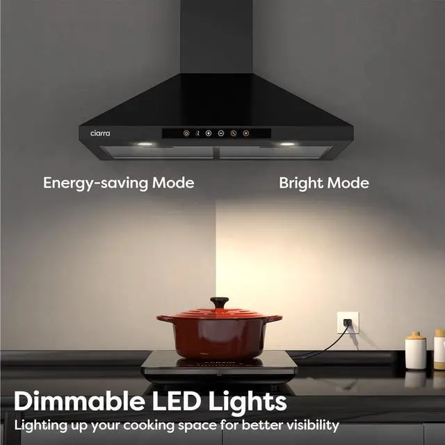 Alt view image 5 of 7 - Black Range Hood 30 inch with Voice Control, Wall Mount Range Hood Compatible with Alexa/Google Home/Smart Life Assistant, Stove Vent Hood for Kitchen with 3 Speed Exhaust Fan, CAB75206W