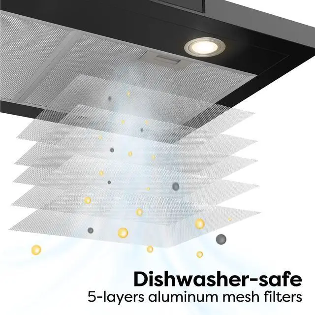 Alt view image 7 of 7 - Black Range Hood 30 inch with Voice Control, Wall Mount Range Hood Compatible with Alexa/Google Home/Smart Life Assistant, Stove Vent Hood for Kitchen with 3 Speed Exhaust Fan, CAB75206W