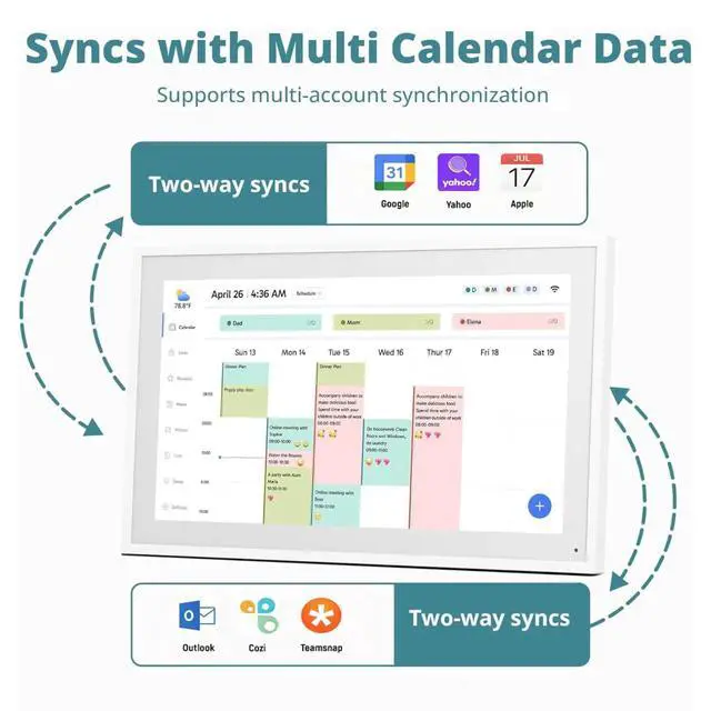 Alt view image 2 of 5 - 15.6 Inch Smart Digital Family Calendar, White | 15.6in digital calendar, 1920x1080 touchscreen, 64GB WiFi sync, wall desk mount, stylus, screen guard, art gallery meal plan