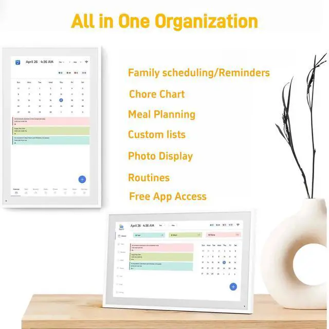 Alt view image 3 of 5 - 15.6 Inch Smart Digital Family Calendar, White | 15.6in digital calendar, 1920x1080 touchscreen, 64GB WiFi sync, wall desk mount, stylus, screen guard, art gallery meal plan
