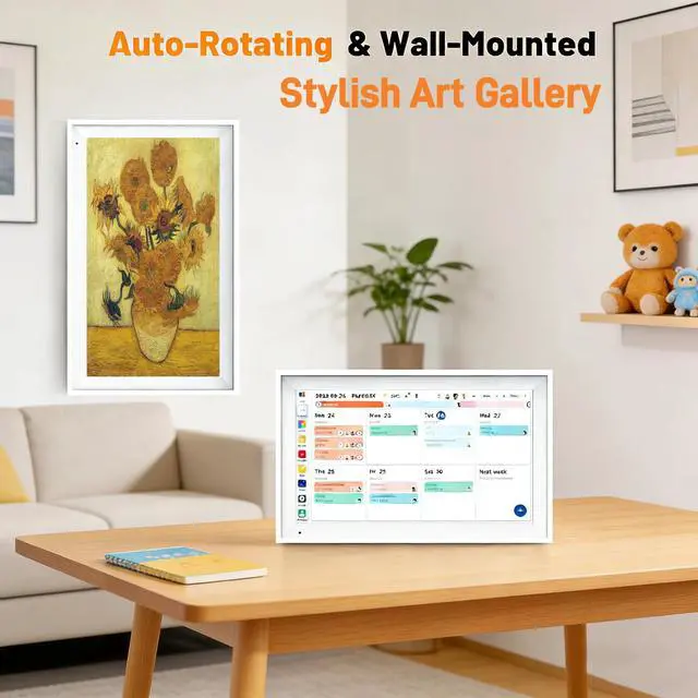 Alt view image 4 of 5 - 15.6 Inch Smart Digital Family Calendar, White | 15.6in digital calendar, 1920x1080 touchscreen, 64GB WiFi sync, wall desk mount, stylus, screen guard, art gallery meal plan