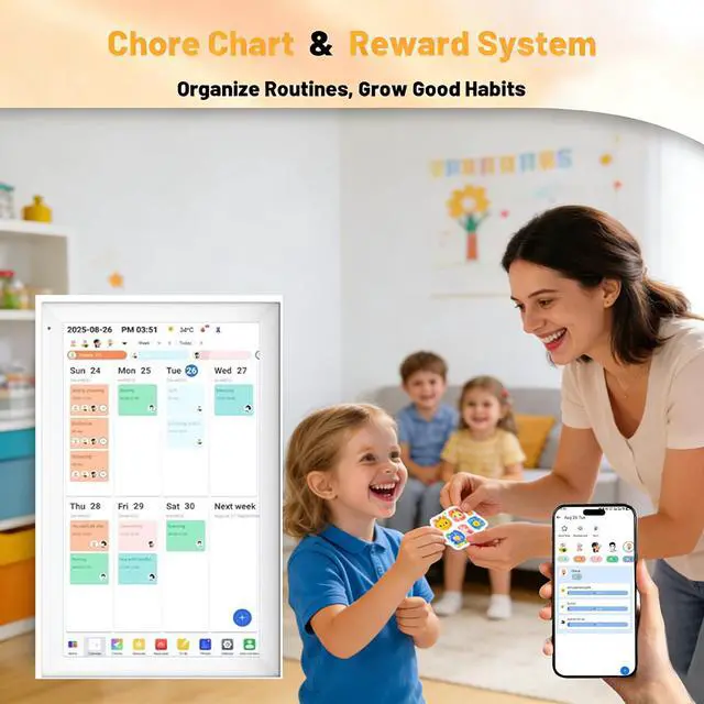 Alt view image 5 of 5 - 15.6 Inch Smart Digital Family Calendar, White | 15.6in digital calendar, 1920x1080 touchscreen, 64GB WiFi sync, wall desk mount, stylus, screen guard, art gallery meal plan
