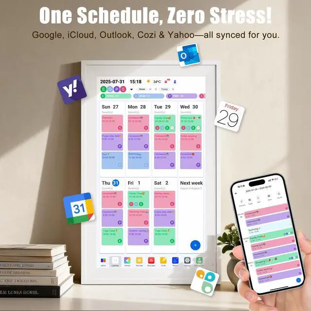 Alt view image 2 of 7 - 15.6" Digital Family Calendar & Smart Wall Planner Touchscreen Electronic Calendar with Chore Chart & Reward System, Google/Outlook Sync, Compact Display for Kitchen & Home