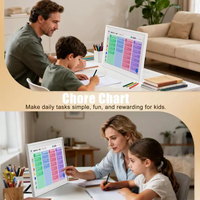 Alt view image 3 of 7 - 15.6" Digital Family Calendar & Smart Wall Planner Touchscreen Electronic Calendar with Chore Chart & Reward System, Google/Outlook Sync, Compact Display for Kitchen & Home