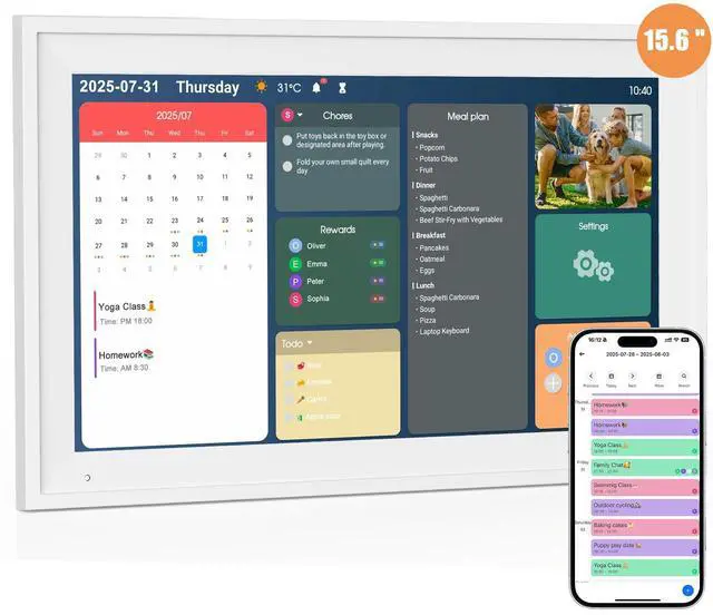 Main image of 15.6" Digital Family Calendar & Smart Wall Planner Touchscreen Electronic Calendar with Chore Chart & Reward System, Google/Outlook Sync, Compact Display for Kitchen & Home