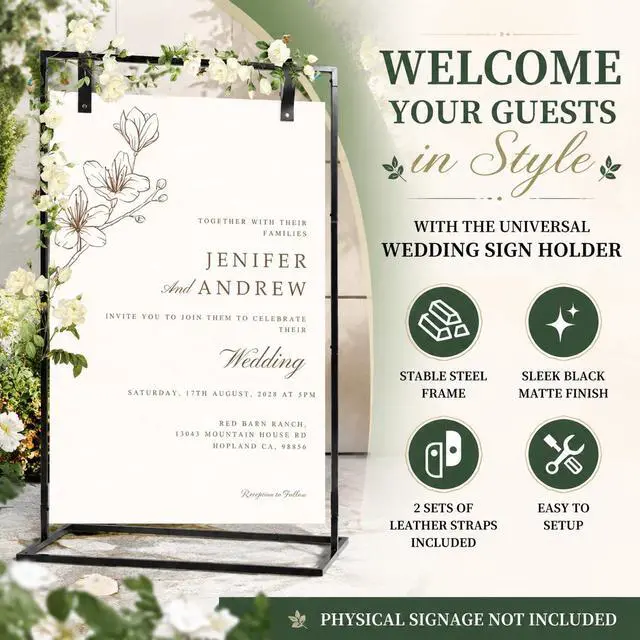 Alt view image 5 of 7 - Welcome Sign Stand,50 x 30 x 20 Inch Wedding Welcome Sign with Black & White Leather Sign Hanging Straps,Heavy Duty Sign Holder Stand & Easel Stand for SignWelcome to Our Wedding Sign