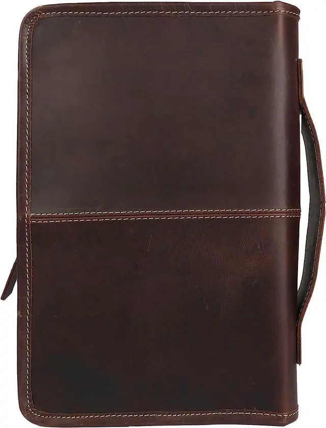 Main image of Small Leather Bible Cover with Zipper, Carry Handle & Back Pocket, Premium Book Cover for Everyday Use