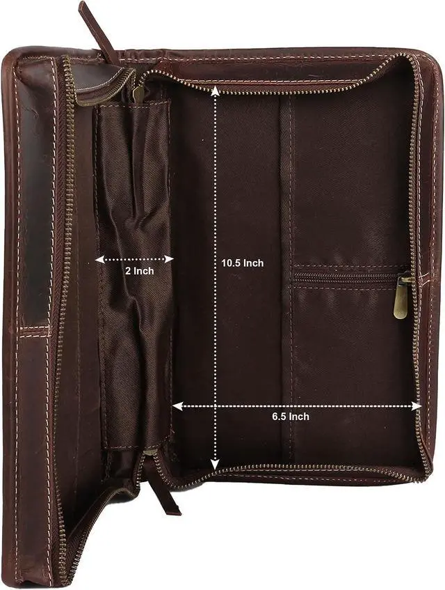 Alt view image 3 of 4 - Bible Cover Book Cover Planner Cover with Handle and Back Pocket (Medium, Dark Brown Leather, Zipper Closure)