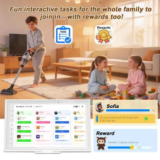 Alt view image 3 of 7 - Digital Calendar, 15.6 Inch Smart Family Calendar, Wall Planner | Touch Screen, No Subscription Required, Schedule & Chore Chart, Meal Planner, Digital Photo Frame, Wall or Desk Mountable