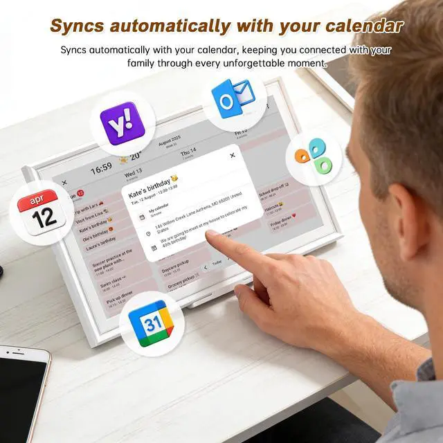 Alt view image 4 of 7 - Digital Calendar, 15.6 Inch Smart Family Calendar, Wall Planner | Touch Screen, No Subscription Required, Schedule & Chore Chart, Meal Planner, Digital Photo Frame, Wall or Desk Mountable