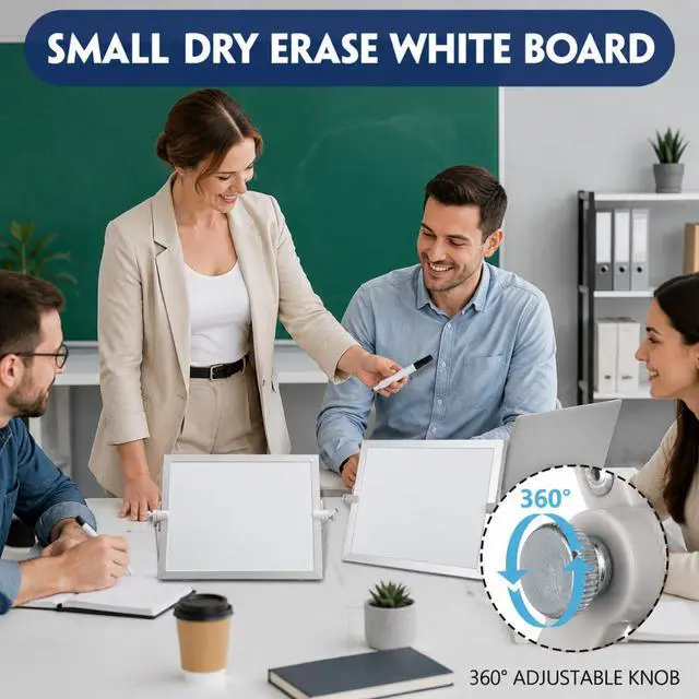 Alt view image 5 of 6 - 12 Pcs Small Dry Erase White Board with Stand 6 x 8'' Magnetic Tabletop Whiteboard Double Sided Mini Dry Erase Easel Board with Markers Magnets Eraser for Office School (White)