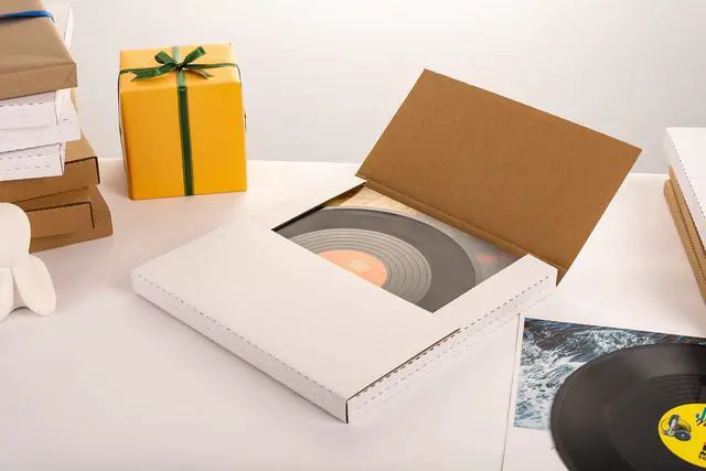 Alt view image 2 of 7 - 12" LP Album Mailers, 12.8x12.8x1 inch Vinyl Record Shipping Box | 50 Pack, Corrugated Cardboard Box for Mailing, Packing, Moving, Storage, w/Fragile Stickers, Multi-Depth, Easy-Fold, White