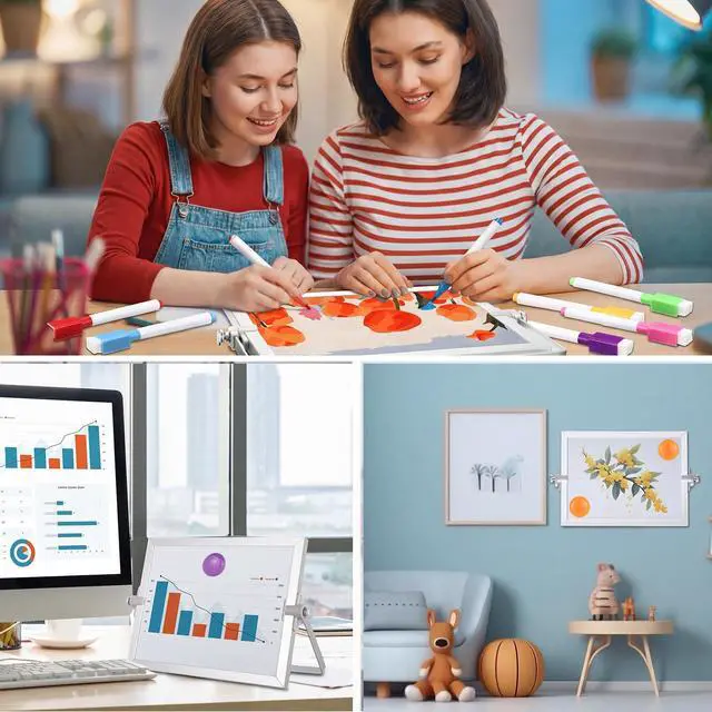 Alt view image 6 of 6 - 12 Pcs Small Dry Erase White Board with Stand 6 x 8'' Magnetic Tabletop Whiteboard Double Sided Mini Dry Erase Easel Board with Markers Magnets Eraser for Office School (White)