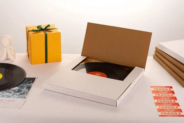 Alt view image 7 of 7 - 12" LP Album Mailers, 12.8x12.8x1 inch Vinyl Record Shipping Box | 50 Pack, Corrugated Cardboard Box for Mailing, Packing, Moving, Storage, w/Fragile Stickers, Multi-Depth, Easy-Fold, White