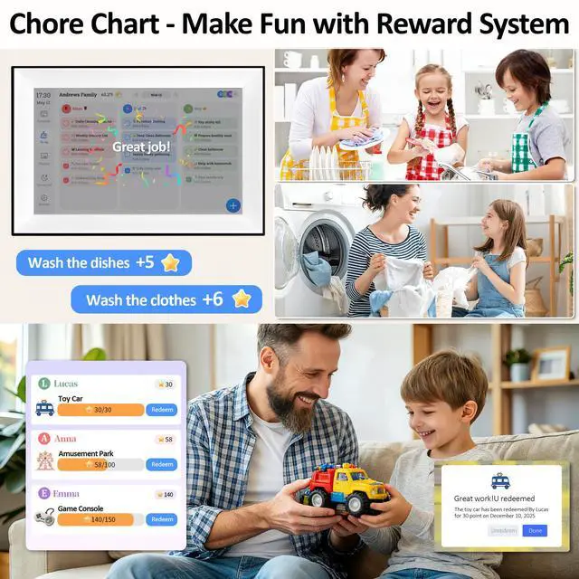 Alt view image 3 of 7 - 10.1 Inch Digital Calendar 2026 Planner, Electronic Desk Calendar Smart Touchscreen Family Planner Chore Chart & Meal Planner IPS FHD Digital Picture Frame for Christmas Gift
