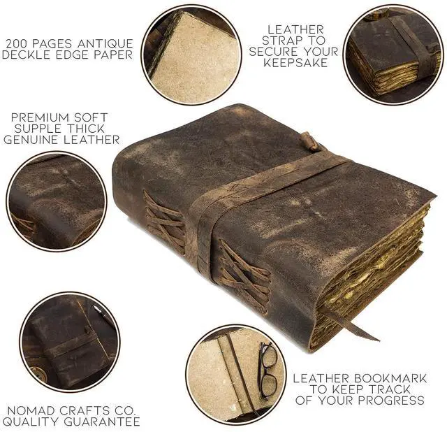 Alt view image 3 of 7 - Leather Journal - Vintage Leather Journal with Bookmark, Book of Shadows Journal, Grimoire Journal, Witch Journal, Vintage Journal for Men and Women, 200 GSM Antique Deckle Edge Paper