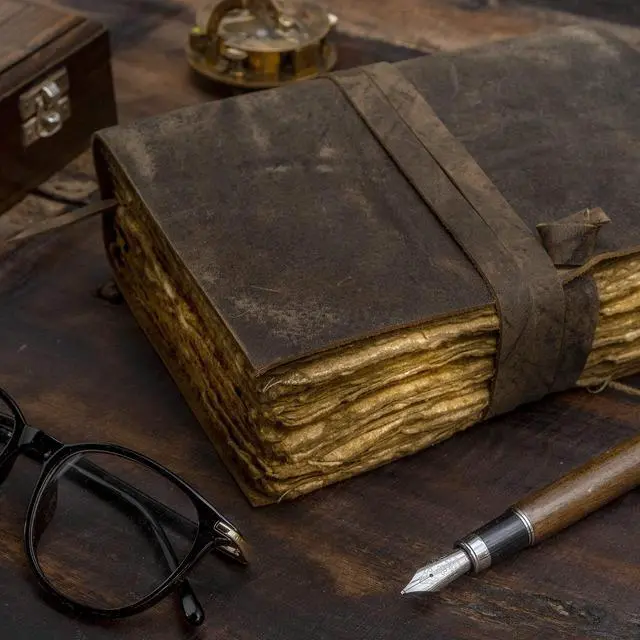Alt view image 6 of 7 - Leather Journal - Vintage Leather Journal with Bookmark, Book of Shadows Journal, Grimoire Journal, Witch Journal, Vintage Journal for Men and Women, 200 GSM Antique Deckle Edge Paper