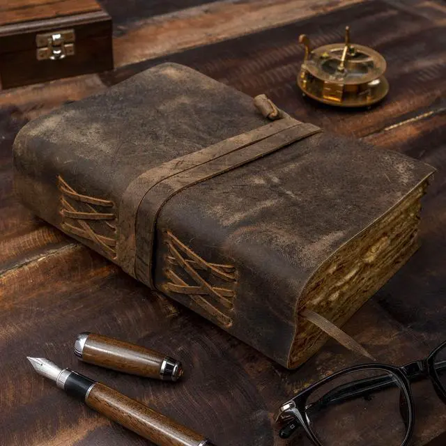 Alt view image 7 of 7 - Leather Journal - Vintage Leather Journal with Bookmark, Book of Shadows Journal, Grimoire Journal, Witch Journal, Vintage Journal for Men and Women, 200 GSM Antique Deckle Edge Paper