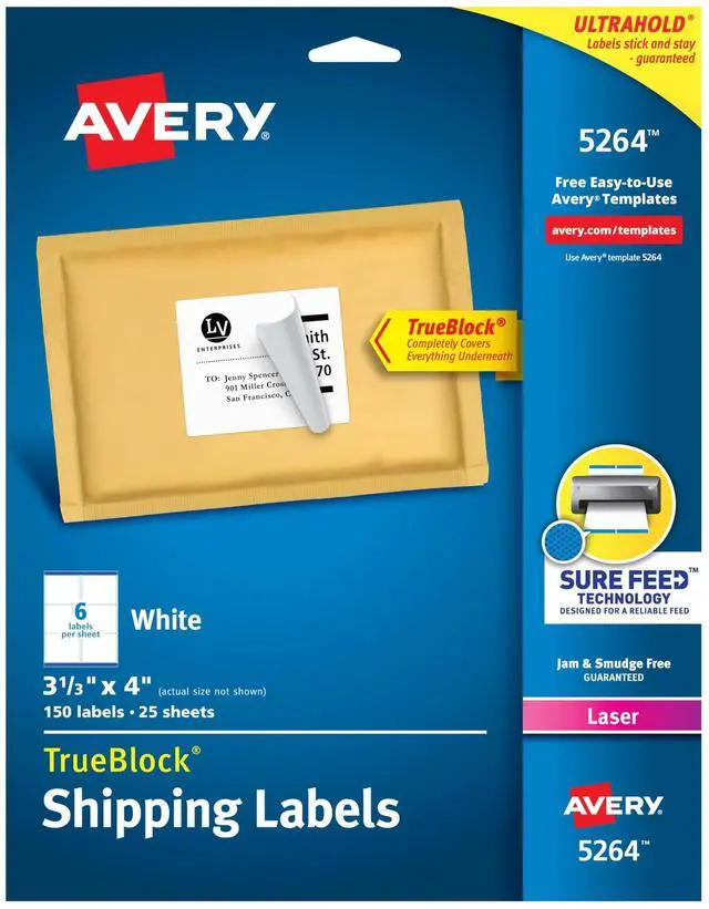 Main image of Shipping Address Labels,Laser Printers,150 Labels, 3-1/3x4, Permanent Adhesive, TrueBlock,5 Packs (5264)