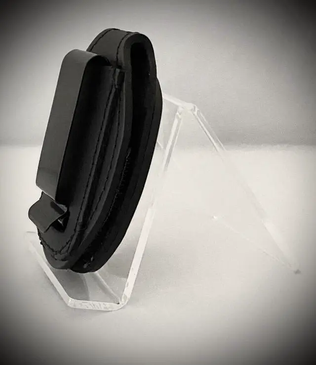 Alt view image 4 of 4 - Chaplain First Responder Badge with Cross and Black Leather Belt Clip Holder