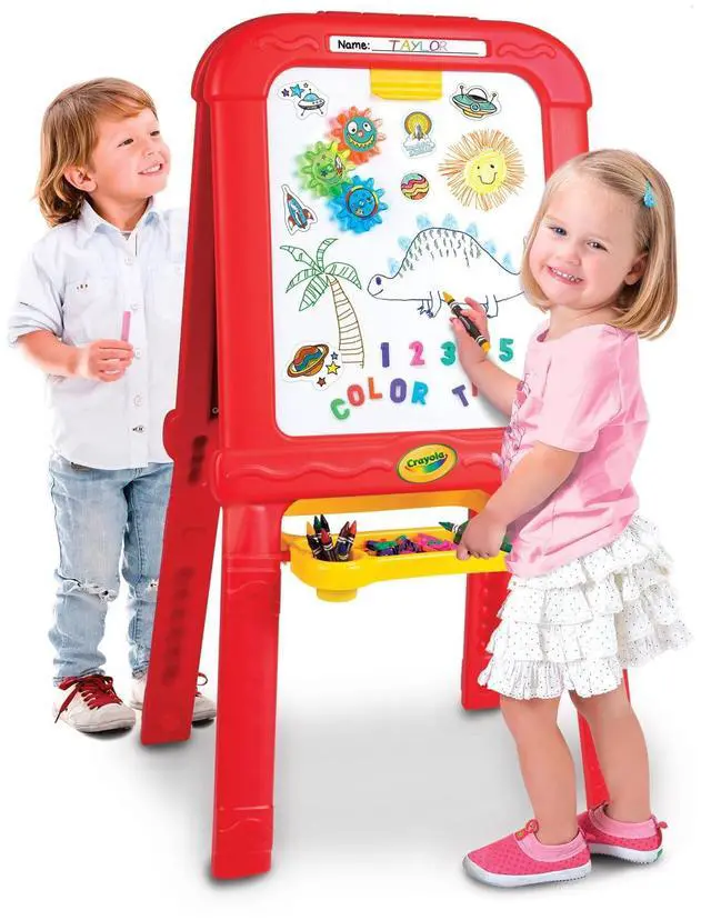 Main image of Creative Fun Double Easel - Magnetic Whiteboard & Chalkboard with Personalized Feature - Includes 77 Magnets, Gears & Chalk - Foldable Kids Art Set