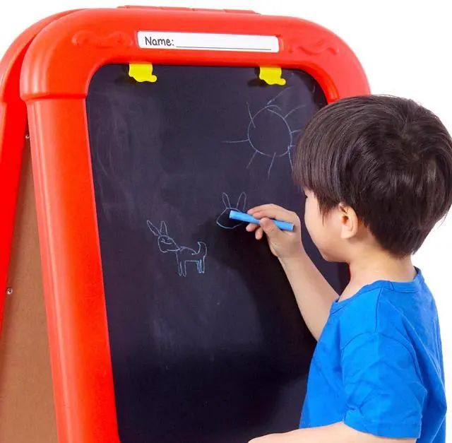 Alt view image 5 of 7 - Creative Fun Double Easel - Magnetic Whiteboard & Chalkboard with Personalized Feature - Includes 77 Magnets, Gears & Chalk - Foldable Kids Art Set