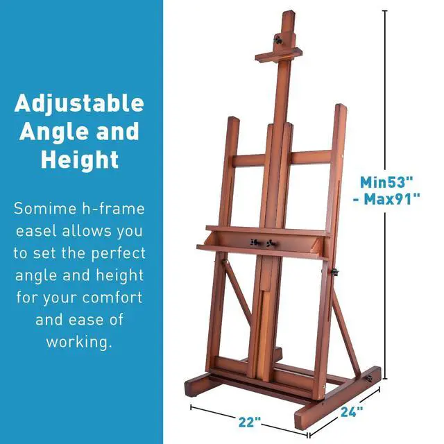 Alt view image 2 of 7 - Beechwood H-Frame Artist Studio Easel with Storage Drawer, Walnut | Adjustable Wooden Painting Easel Holding Canvas up to 78" High