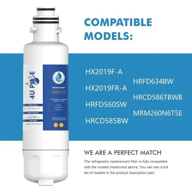 Alt view image 2 of 7 - HX2019F-A HX2019FR-A Water Replacement, 3 Count | Compatible With Hisense HRM260N6TSE, HRFD560SW, HRCD585BW, HRFD634BW, HRCD650BW, HRCD586TBWB and Mora MRM260N6TSE