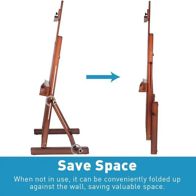 Alt view image 4 of 7 - Beechwood H-Frame Artist Studio Easel with Storage Drawer, Walnut | Adjustable Wooden Painting Easel Holding Canvas up to 78" High