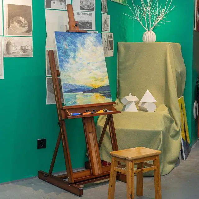 Alt view image 6 of 7 - Beechwood H-Frame Artist Studio Easel with Storage Drawer, Walnut | Adjustable Wooden Painting Easel Holding Canvas up to 78" High